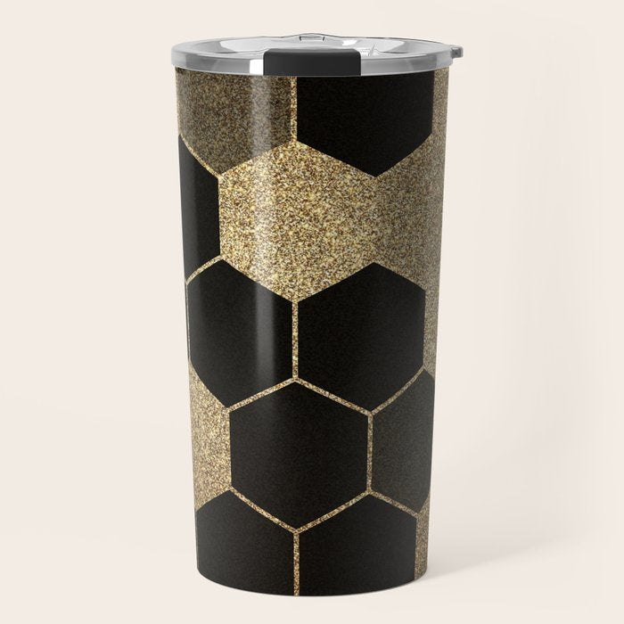 Gold,hexagons ,honeycomb geometric pattern  Travel Mug Gallery Image 1