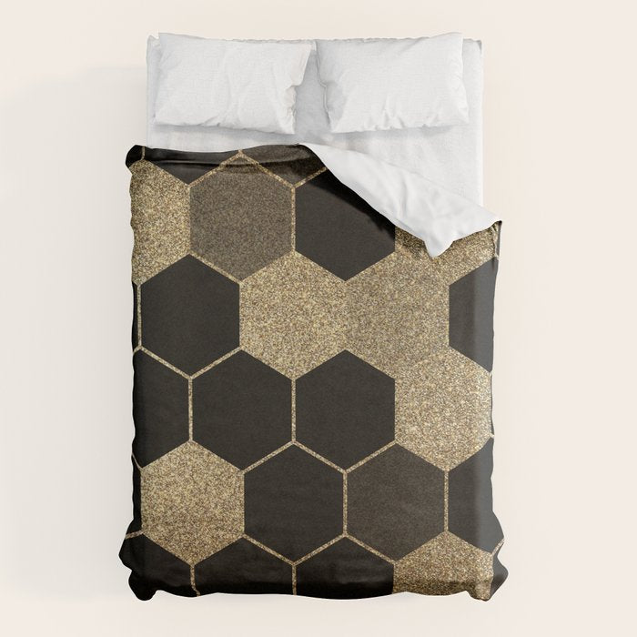 Gold,hexagons ,honeycomb geometric pattern  Duvet Cover Gallery Image 6