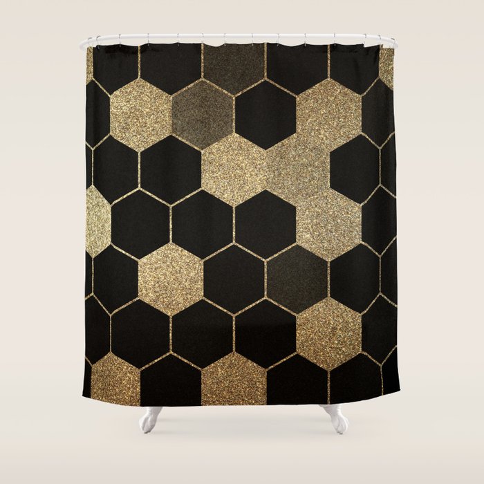 Gold,hexagons ,honeycomb geometric pattern  Shower Curtain Gallery Image 1