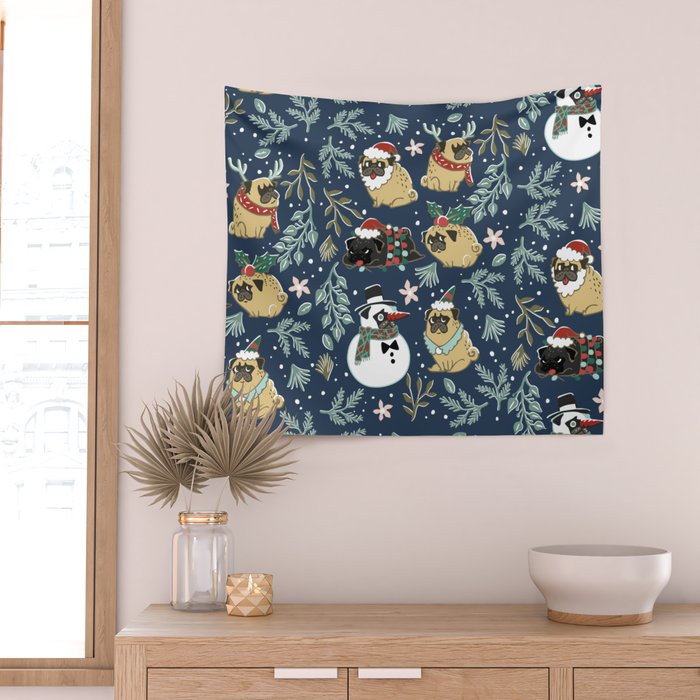 Christmas Pugs Wall Tapestry Gallery Image 2