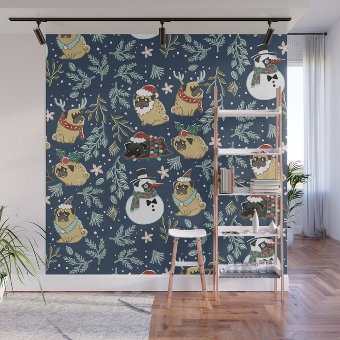 Christmas Pugs Wall Mural Gallery Image 1