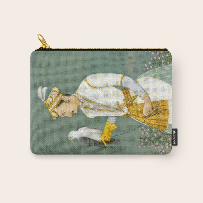 Portrait of a Prince with a Hawk 1700s India, Mughal, 18th century Indian Miniature Painting  Carry All Pouch Gallery Image 1