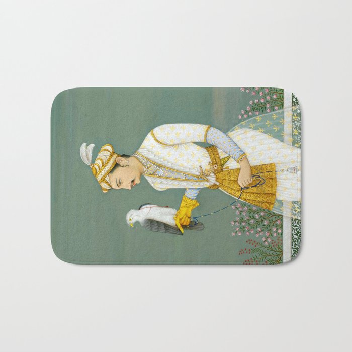Portrait of a Prince with a Hawk 1700s India, Mughal, 18th century Indian Miniature Painting  Bath Mat Gallery Image 1