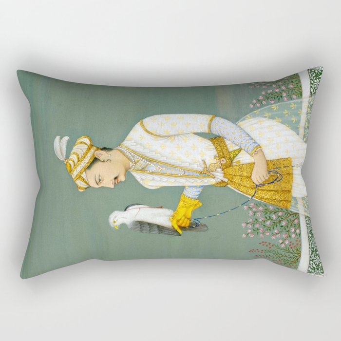 Portrait of a Prince with a Hawk 1700s India, Mughal, 18th century Indian Miniature Painting  Rectangular Pillow Gallery Image 1