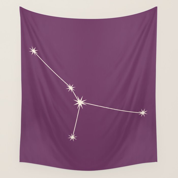 Cancer Zodiac Star Constellation Line Art Mauve Purple Wall Tapestry Gallery Image 4