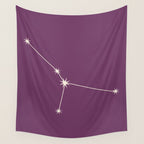 Cancer Zodiac Star Constellation Line Art Mauve Purple Wall Tapestry Gallery Image 4