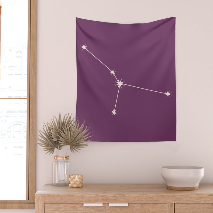 Cancer Zodiac Star Constellation Line Art Mauve Purple Wall Tapestry Gallery Image 2