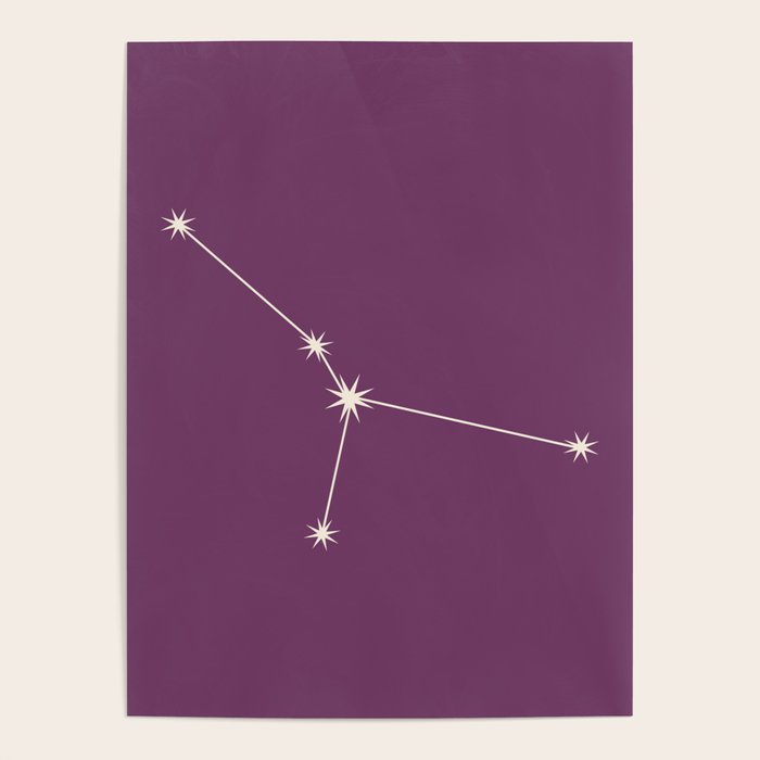Cancer Zodiac Star Constellation Line Art Mauve Purple Poster Gallery Image 1
