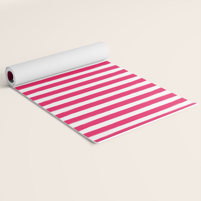 Red and White Cabana Stripes Palm Beach Preppy Yoga Mat Gallery Image 2