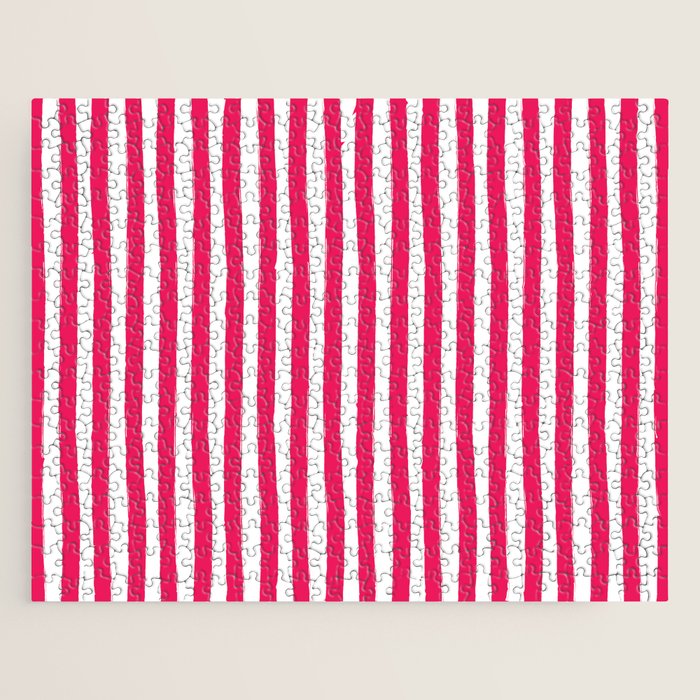 Red and White Cabana Stripes Palm Beach Preppy Jigsaw Puzzle Gallery Image 1