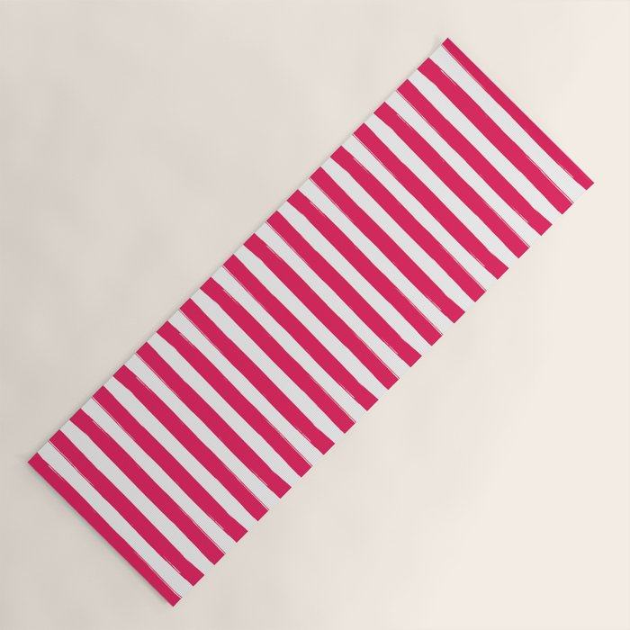 Red and White Cabana Stripes Palm Beach Preppy Yoga Mat Gallery Image 1