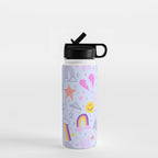 Happy Smiley Face & Retro Rainbows in Periwinkle & Pink Water Bottle Gallery Image 1