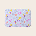 Happy Smiley Face & Retro Rainbows in Periwinkle & Pink Bath Mat Gallery Image 1