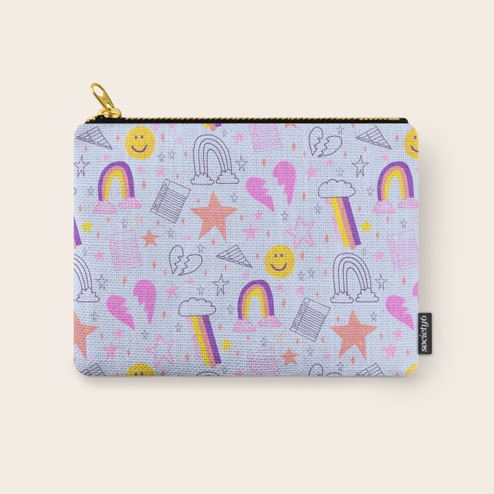 Happy Smiley Face & Retro Rainbows in Periwinkle & Pink Carry All Pouch Gallery Image 1