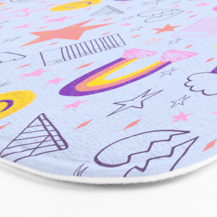 Happy Smiley Face & Retro Rainbows in Periwinkle & Pink Bath Mat Gallery Image 3