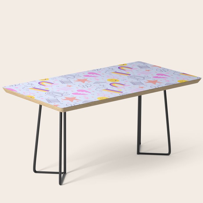 Happy Smiley Face & Retro Rainbows in Periwinkle & Pink Coffee Table Gallery Image 1