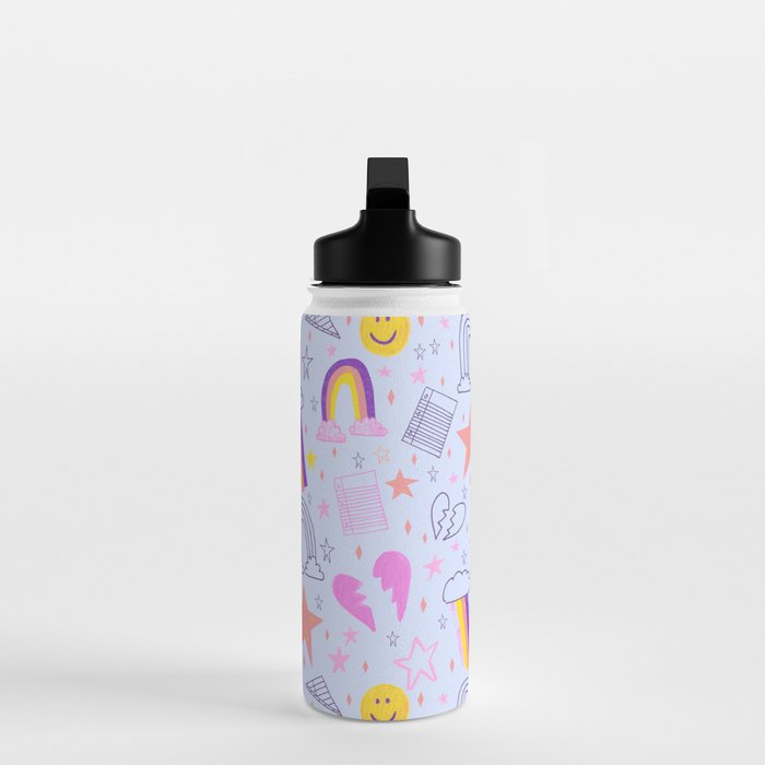 Happy Smiley Face & Retro Rainbows in Periwinkle & Pink Water Bottle Gallery Image 3