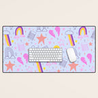 Happy Smiley Face & Retro Rainbows in Periwinkle & Pink Desk Mat Gallery Image 1