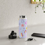Happy Smiley Face & Retro Rainbows in Periwinkle & Pink Water Bottle Gallery Image 4