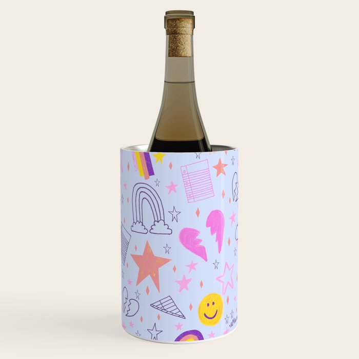 Happy Smiley Face & Retro Rainbows in Periwinkle & Pink Wine Chiller Gallery Image 3