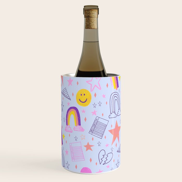 Happy Smiley Face & Retro Rainbows in Periwinkle & Pink Wine Chiller Gallery Image 1