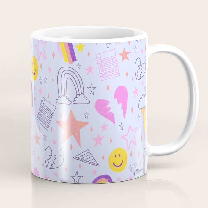 Happy Smiley Face & Retro Rainbows in Periwinkle & Pink Coffee Mug Gallery Image 1