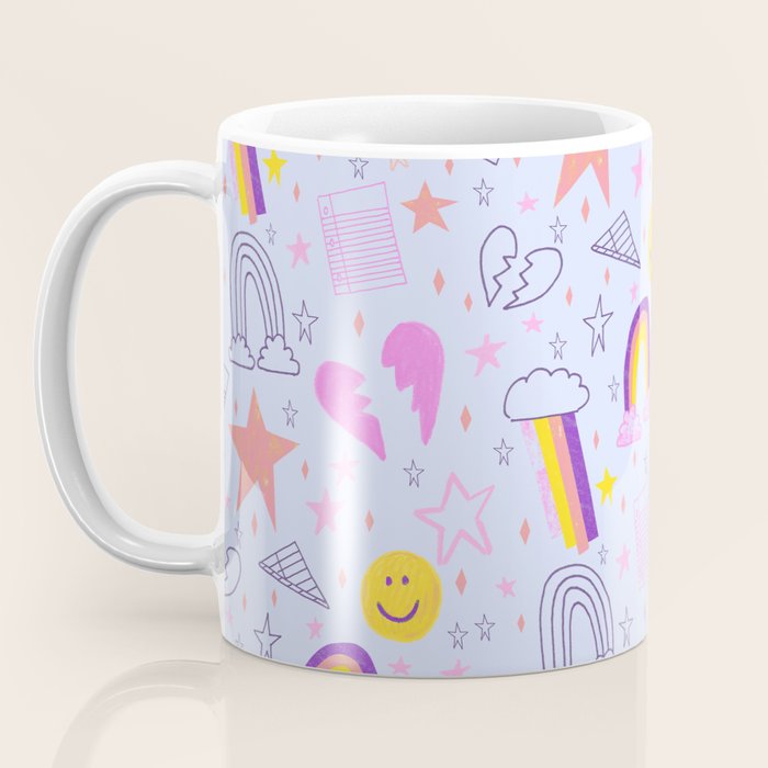 Happy Smiley Face & Retro Rainbows in Periwinkle & Pink Coffee Mug Gallery Image 3
