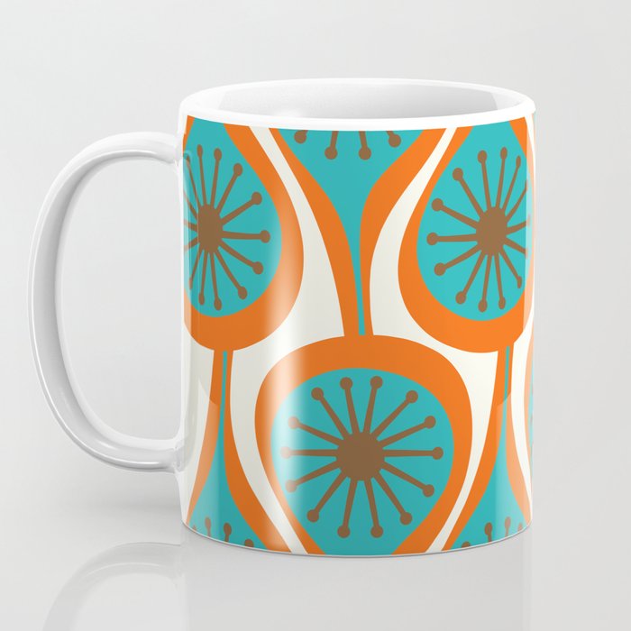 Mid Century Modern Atomic Drops Retro Pattern Turquoise Orange Brown Cream Coffee Mug Gallery Image 3