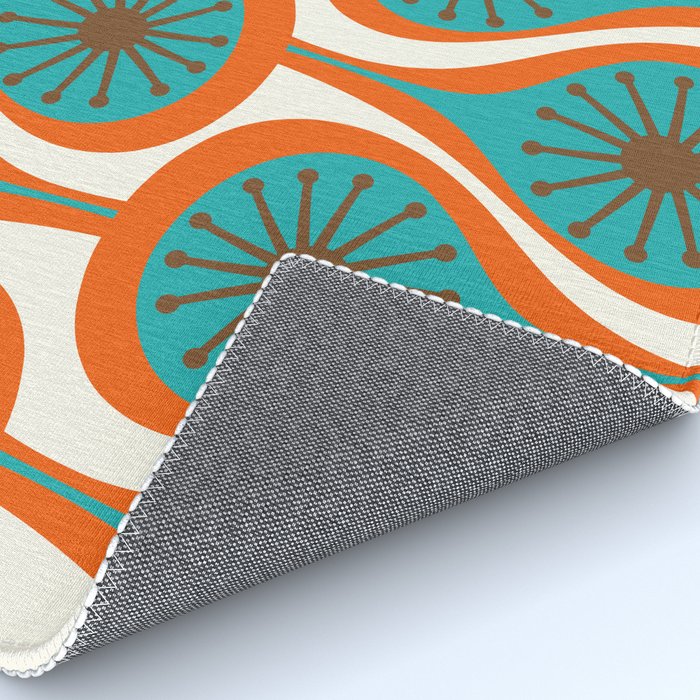 Mid Century Modern Atomic Drops Retro Pattern Turquoise Orange Brown Cream Rug Gallery Image 4
