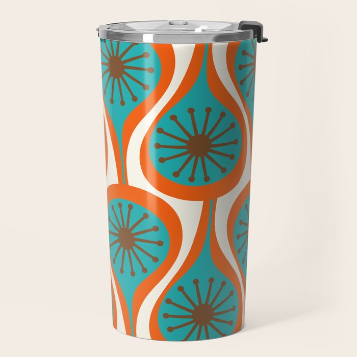 Mid Century Modern Atomic Drops Retro Pattern Turquoise Orange Brown Cream Travel Mug Gallery Image 2