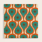 Mid Century Modern Atomic Drops Retro Pattern Turquoise Orange Brown Cream Wood Wall Art Gallery Image 1