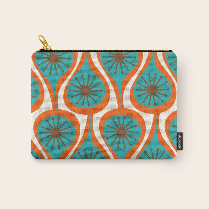Mid Century Modern Atomic Drops Retro Pattern Turquoise Orange Brown Cream Carry All Pouch Gallery Image 1