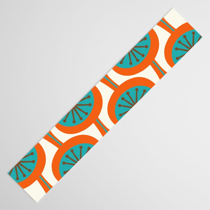 Mid Century Modern Atomic Drops Retro Pattern Turquoise Orange Brown Cream Table Runner Gallery Image 3