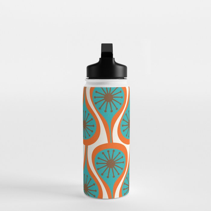 Mid Century Modern Atomic Drops Retro Pattern Turquoise Orange Brown Cream Water Bottle Gallery Image 3