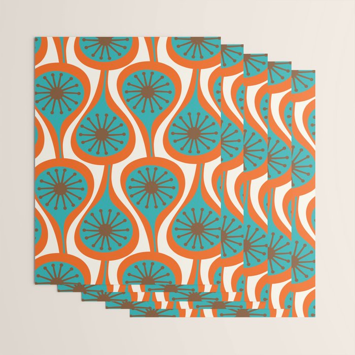 Mid Century Modern Atomic Drops Retro Pattern Turquoise Orange Brown Cream Wrapping Paper Gallery Image 3