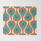 Mid Century Modern Atomic Drops Retro Pattern Turquoise Orange Brown Cream Throw Blanket Gallery Image 2