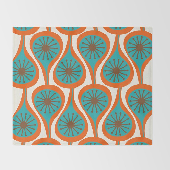 Mid Century Modern Atomic Drops Retro Pattern Turquoise Orange Brown Cream Throw Blanket Gallery Image 2
