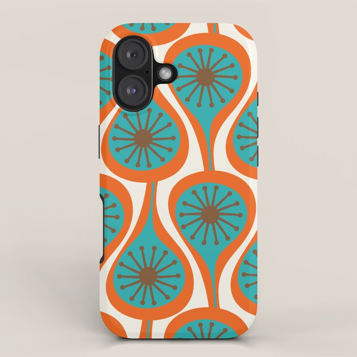 Mid Century Modern Atomic Drops Retro Pattern Turquoise Orange Brown Cream iPhone Case Gallery Image 1