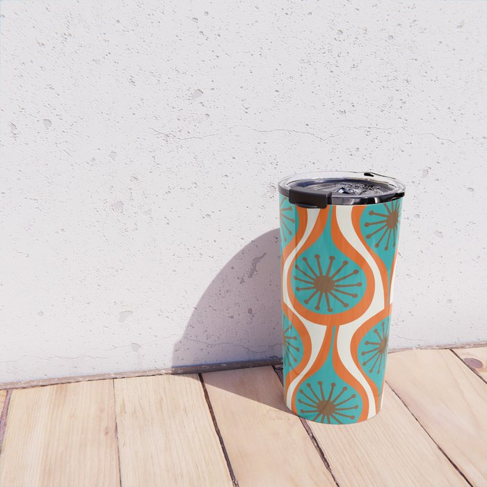 Mid Century Modern Atomic Drops Retro Pattern Turquoise Orange Brown Cream Travel Mug Gallery Image 4