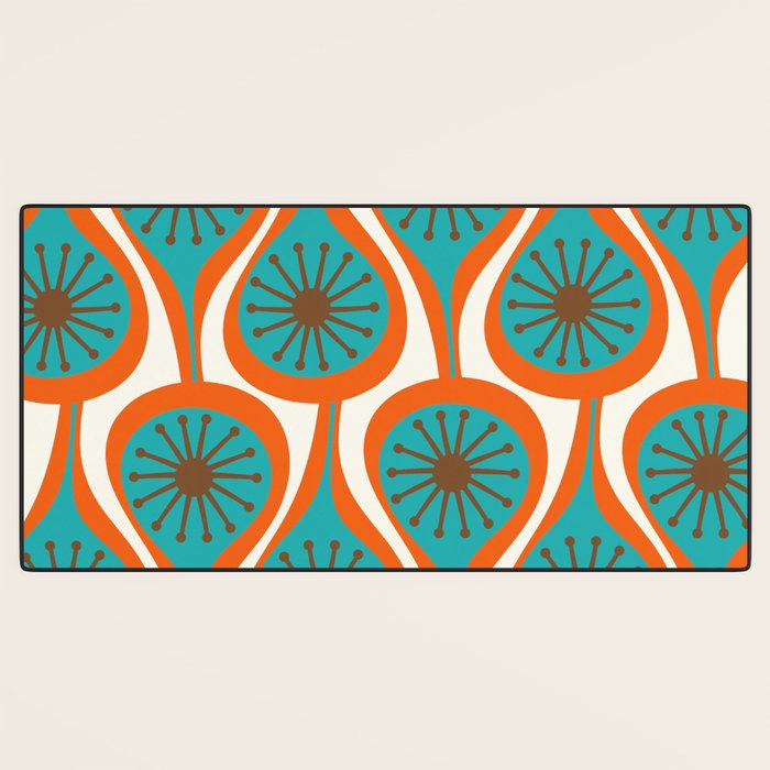 Mid Century Modern Atomic Drops Retro Pattern Turquoise Orange Brown Cream Desk Mat Gallery Image 3