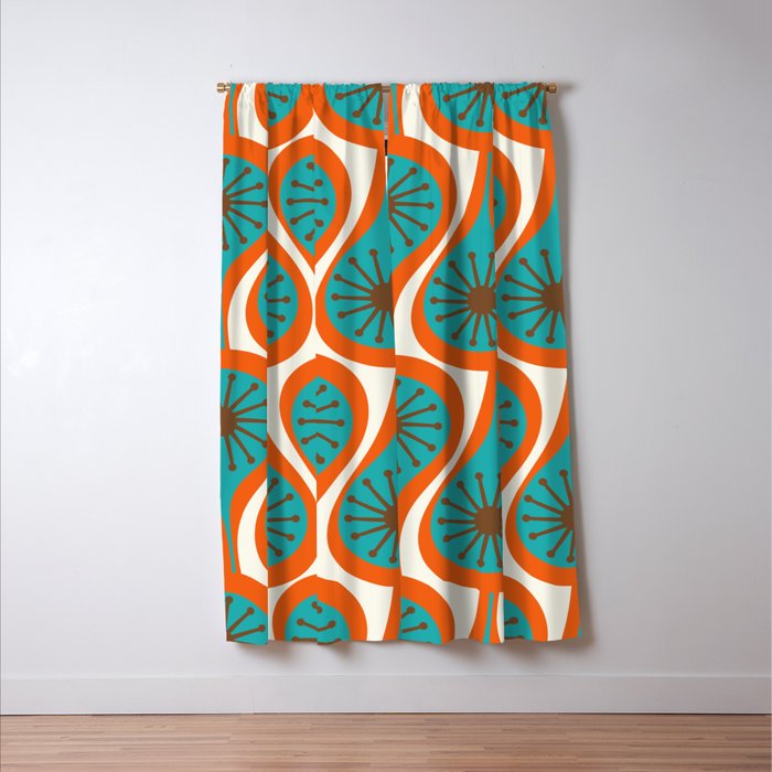 Mid Century Modern Atomic Drops Retro Pattern Turquoise Orange Brown Cream Window Curtain Gallery Image 3