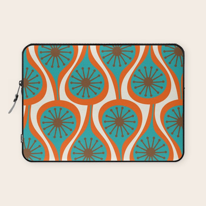 Mid Century Modern Atomic Drops Retro Pattern Turquoise Orange Brown Cream Laptop Sleeve Gallery Image 1