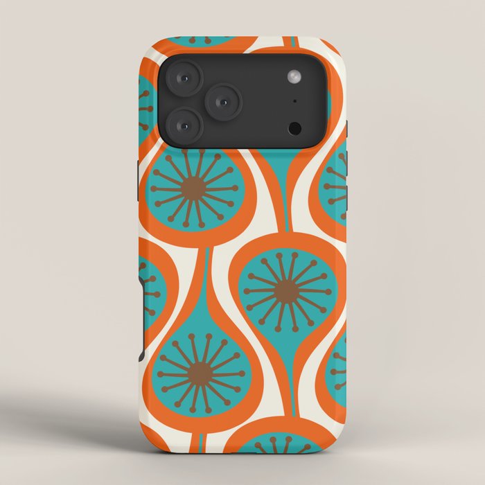 Mid Century Modern Atomic Drops Retro Pattern Turquoise Orange Brown Cream iPhone Case Gallery Image 4