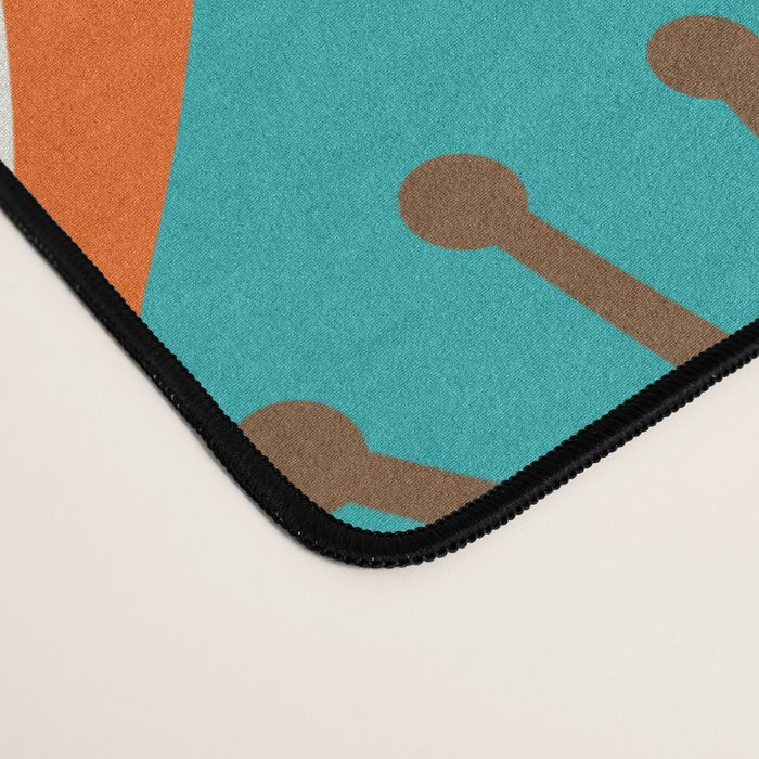 Mid Century Modern Atomic Drops Retro Pattern Turquoise Orange Brown Cream Desk Mat Gallery Image 4