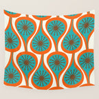Mid Century Modern Atomic Drops Retro Pattern Turquoise Orange Brown Cream Wall Tapestry Gallery Image 4