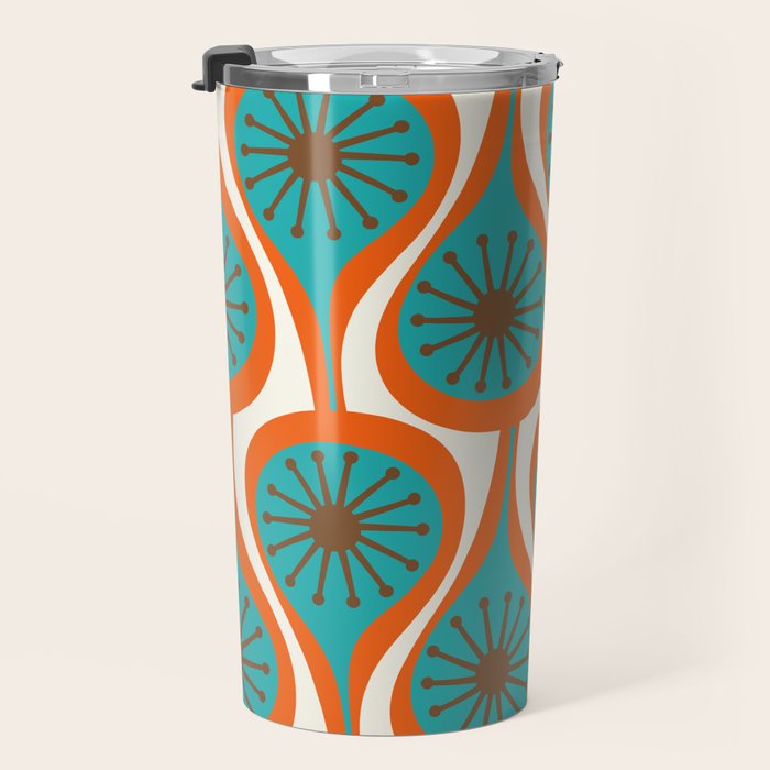 Mid Century Modern Atomic Drops Retro Pattern Turquoise Orange Brown Cream Travel Mug Gallery Image 3