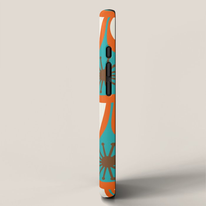 Mid Century Modern Atomic Drops Retro Pattern Turquoise Orange Brown Cream iPhone Case Gallery Image 2