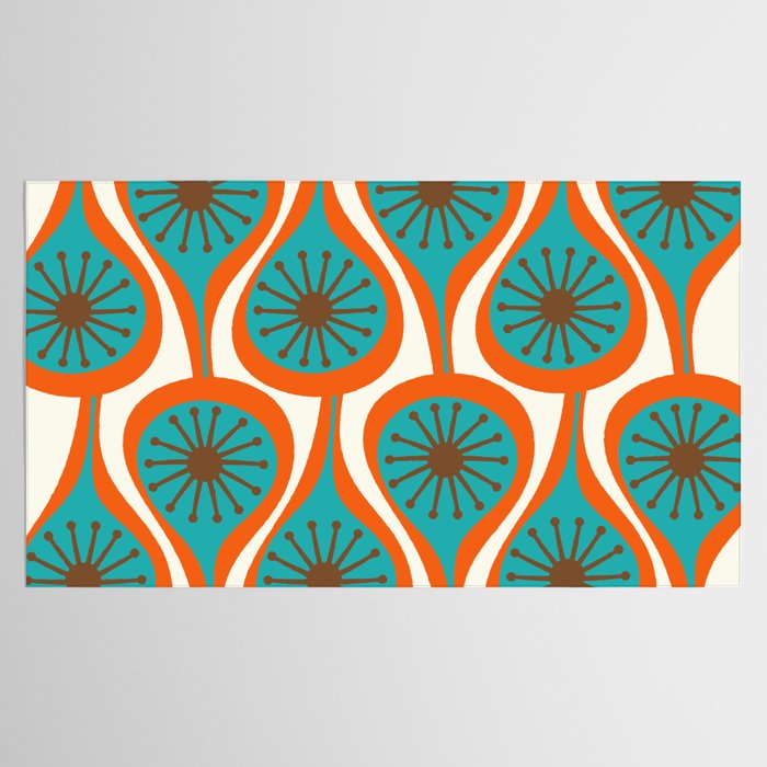 Mid Century Modern Atomic Drops Retro Pattern Turquoise Orange Brown Cream Tablecloth Gallery Image 2