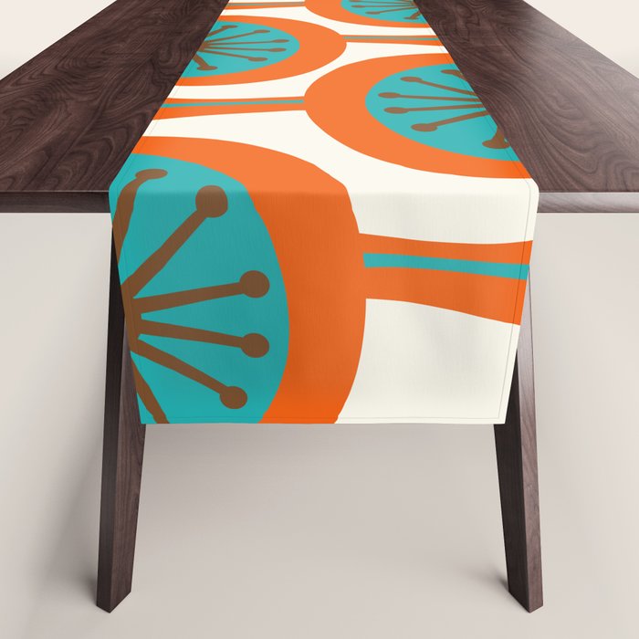 Mid Century Modern Atomic Drops Retro Pattern Turquoise Orange Brown Cream Table Runner Gallery Image 1