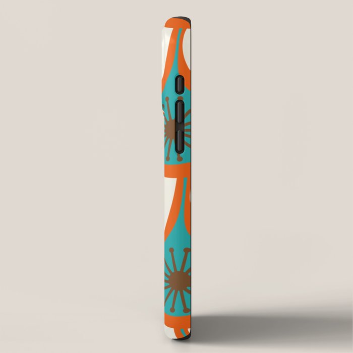 Mid Century Modern Atomic Drops Retro Pattern Turquoise Orange Brown Cream iPhone Case Gallery Image 2